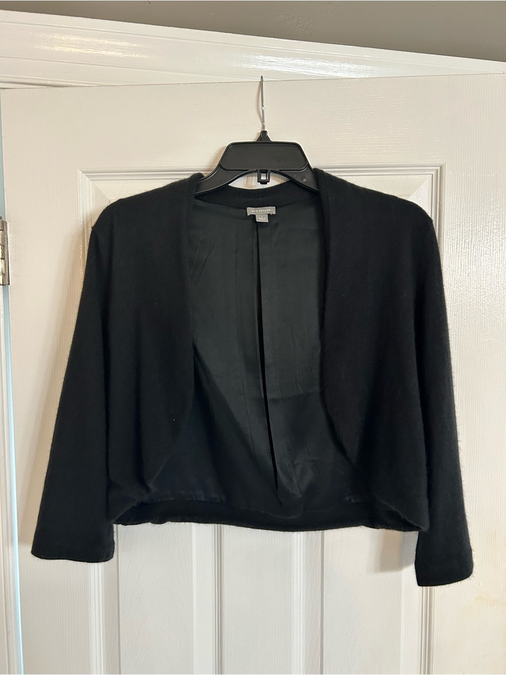 Ann Taylor Black Women's Open-Front Shrug with angora blend and silk lining